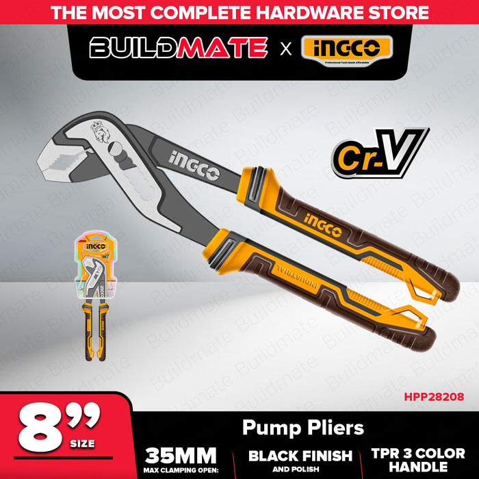 Buildmate x INGCO 8in Pump Pliers 200mm Water Pump Pliers Adjustable Grip Cr-V Steel HPP28208 IHT