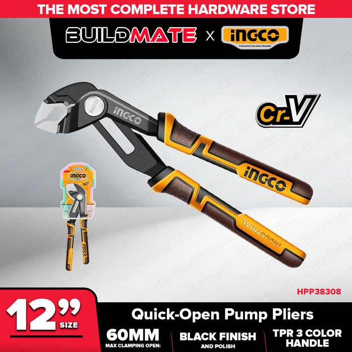 Buildmate x INGCO 12in Quick-Open Pump Pliers 300mm Water Pump Pliers 60mm Jaw Capacity Cr-V Steel HPP38308 IHT
