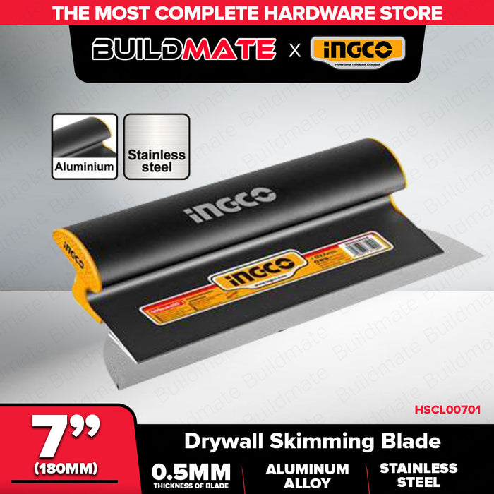 Buildmate x INGCO Drywall Skimming Blade 7in 180MM/14in 350MM/24in 600MM Stainless Steel Finishing Blade Putty Knife Plastering Skim Coat Tool HSCL00701 HSCL01401 HSCL02401 IHT
