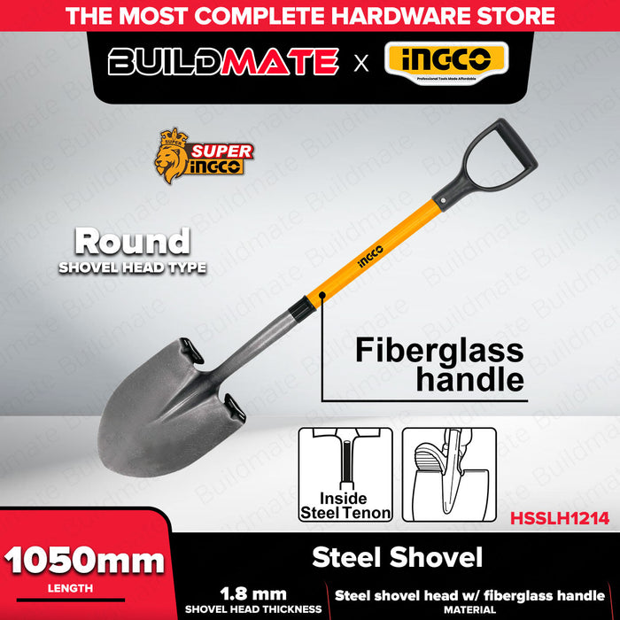 INGCO 105cm Square/Round Steel Shovel With Fiberglass Handle Garden Spade Digging Tool For Soil Grave & Construction Work SOLD PER PIECE - HT2