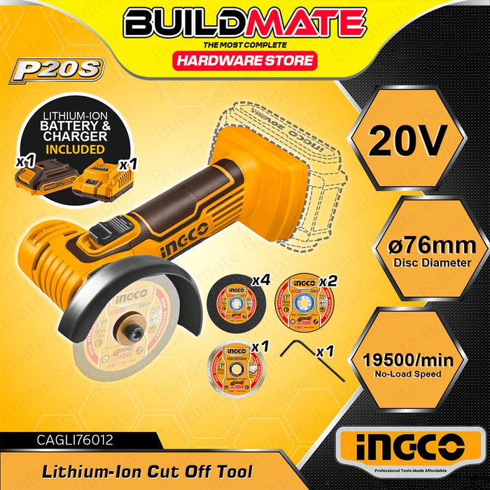 BUILDMATE Ingco Lithium-Ion Cordless 3" Inch Mini Cut-Off Tool 20V Single Hand Operation Portable Rechargeable Cut Off Power Tools - ICPT
