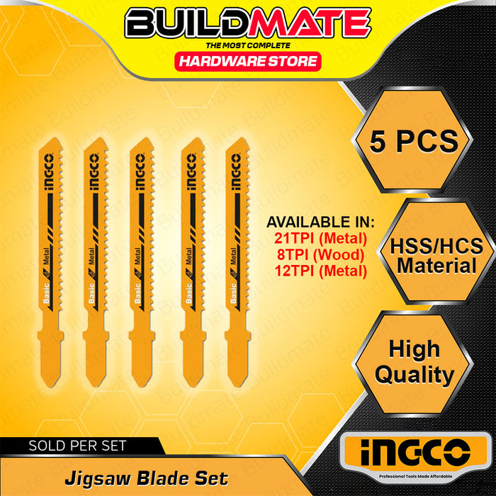 BUILDMATE Ingco 5pcs Jig Saw Blade Set for Wood / Metal Cutting Tool Accessories SOLD PER SET - IHT
