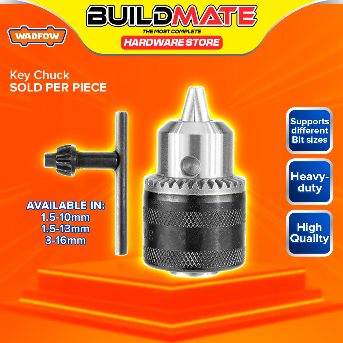 BUILDMATE Wadfow Key Chuck 1.5-10mm / 1.5-13mm / 3-16mm Keyed Drill Ch ...
