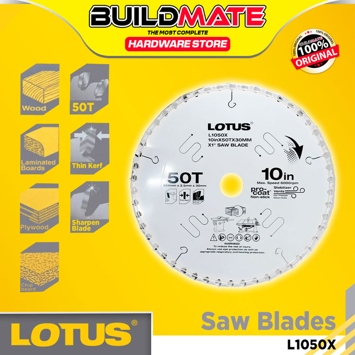 LOTUS X1 Combination Carbide Wood Saw Blade Diable Style 10 Inch x 50T x 25.4mm L1050X •BUILDMATE•