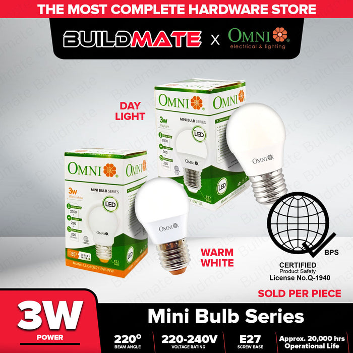 OMNI LED Lite Light Bulb G45 3W LLG45E27-3W •BUILDMATE•