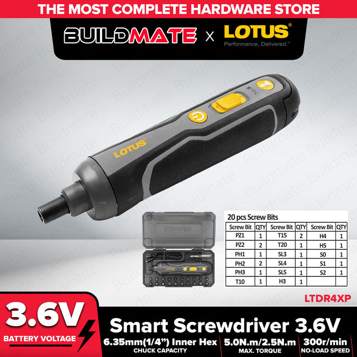 Lotus 3.6V Smart Electric Screwdriver Pen with 20 Bits LTDR4XP LPT