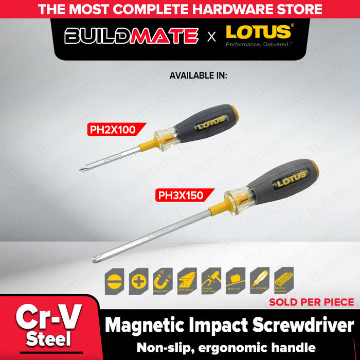 Buildmate x LOTUS (Sold Per Piece) Magnetic Impact Screwdriver PH2x100mm/PH3x150mm Cr-V Steel LHT