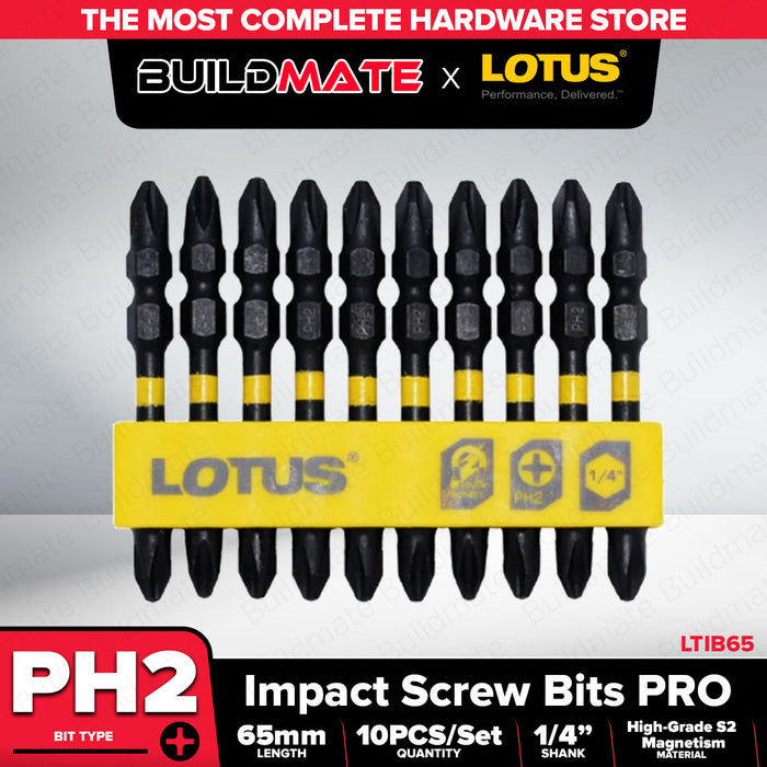 Buildmate x LOTUS PH2 65MM Magnetized Impact Screw Bit 10PCS/SET Double Ended Precision Bit LTIB65 LHT
