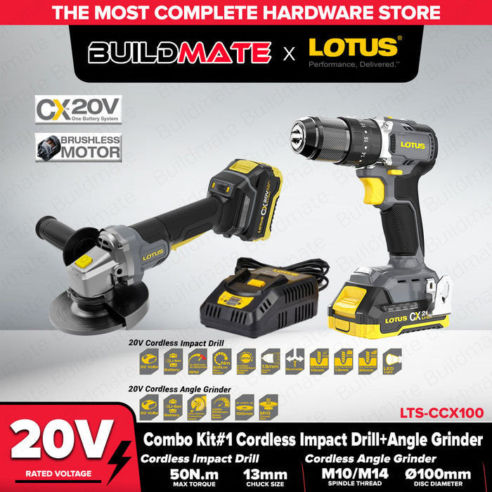 Buildmate x LOTUS COMBO KIT 20V #1 Impact Drill and Angle Grinder Lutos CCX100 LPT