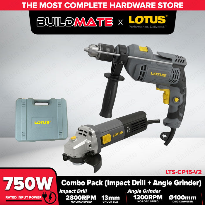 Buildmate x LOTUS COMBO PACK 750W Impact Drill + Angle Grinder 13mm 100mm CP15-V2 LPT