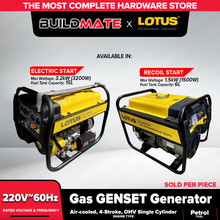 Buildmate x LOTUS Gas Generator 1.5kW-3.2kW Petrol Electric Start/Recoil GL1800SX GL3800EX