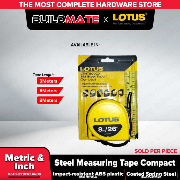 Buildmate x LOTUS Compact Steel Measuring Tape 3M-8M Metric Inch ABS Case LTHT LHT