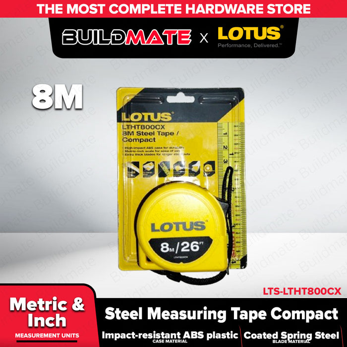 Buildmate x LOTUS Compact Steel Measuring Tape 3M-8M Metric Inch ABS Case LTHT LHT