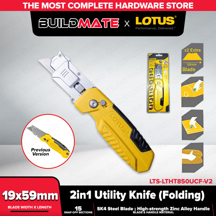 BUILDMATE Lotus Foldable Utility Knife 19MM Handy Cutter Retractable Razor Cutting Tools LTHT850UCF