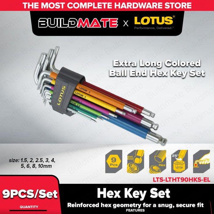 Buildmate x LOTUS 9Pcs Hex Key Set Extra-Long/Short Colored 1.5-10mm Allen Wrench LHT