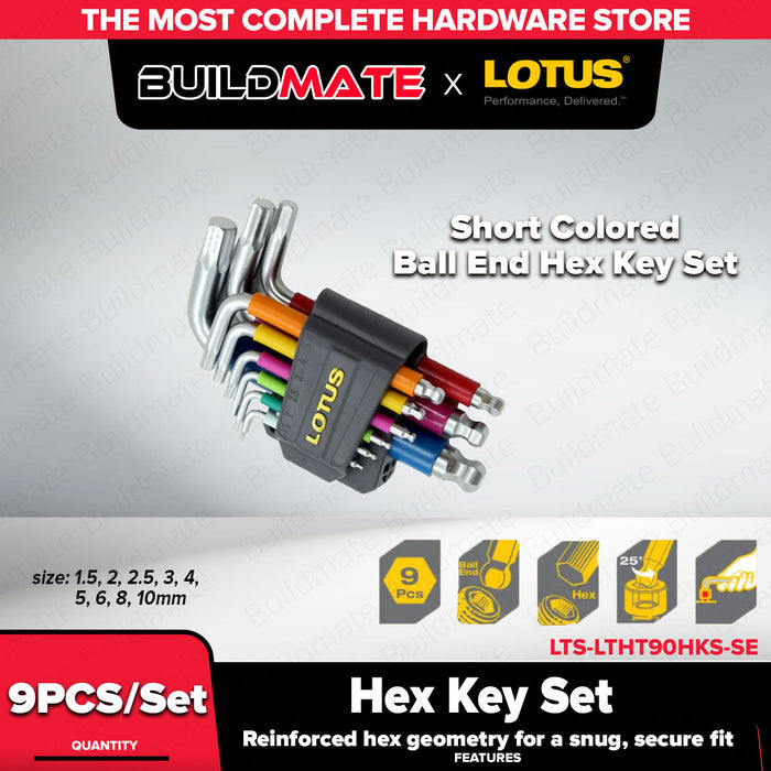 Buildmate x LOTUS 9Pcs Hex Key Set Extra-Long/Short Colored 1.5-10mm Allen Wrench LHT