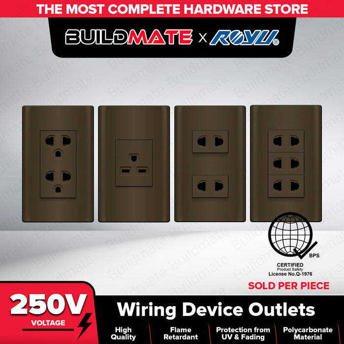 BUILDMATE Royu Plano Outlet Set Wide Series Dark Gray 250V Polycarbonate Electrical Wall Plug Socket UV Resistant & Flame Retardant Outlets