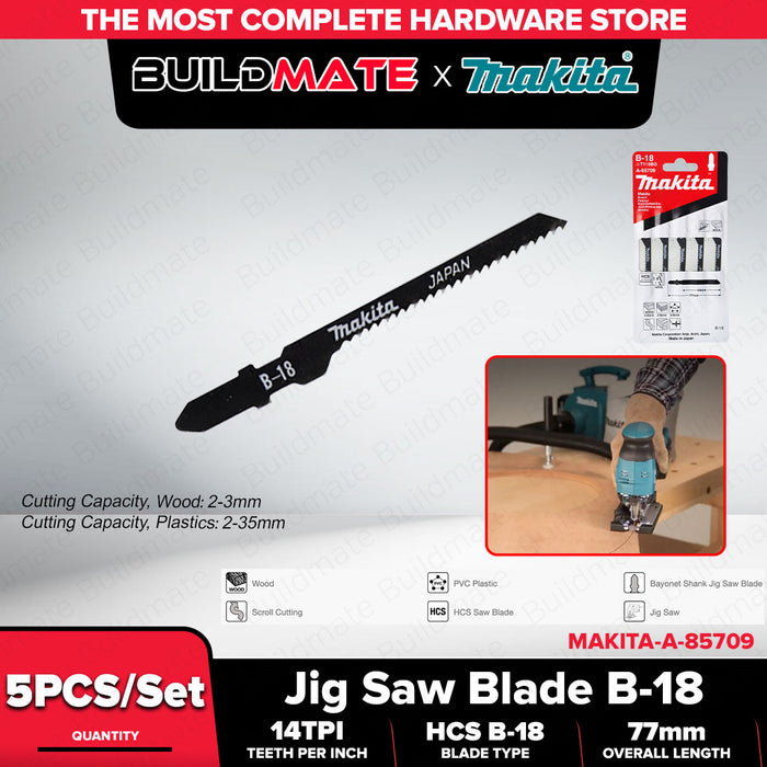 Buildmate x Makita B-18 45mm Jigsaw Blades B Type 14TPI HCS Wood Plastic 5PCS A-85709