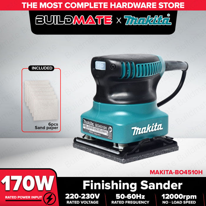 Buildmate x MAKITA 170W 1/4 Sheet Finishing Palm Sander 12000OPM Soft Grip Wood Sander BO4510H