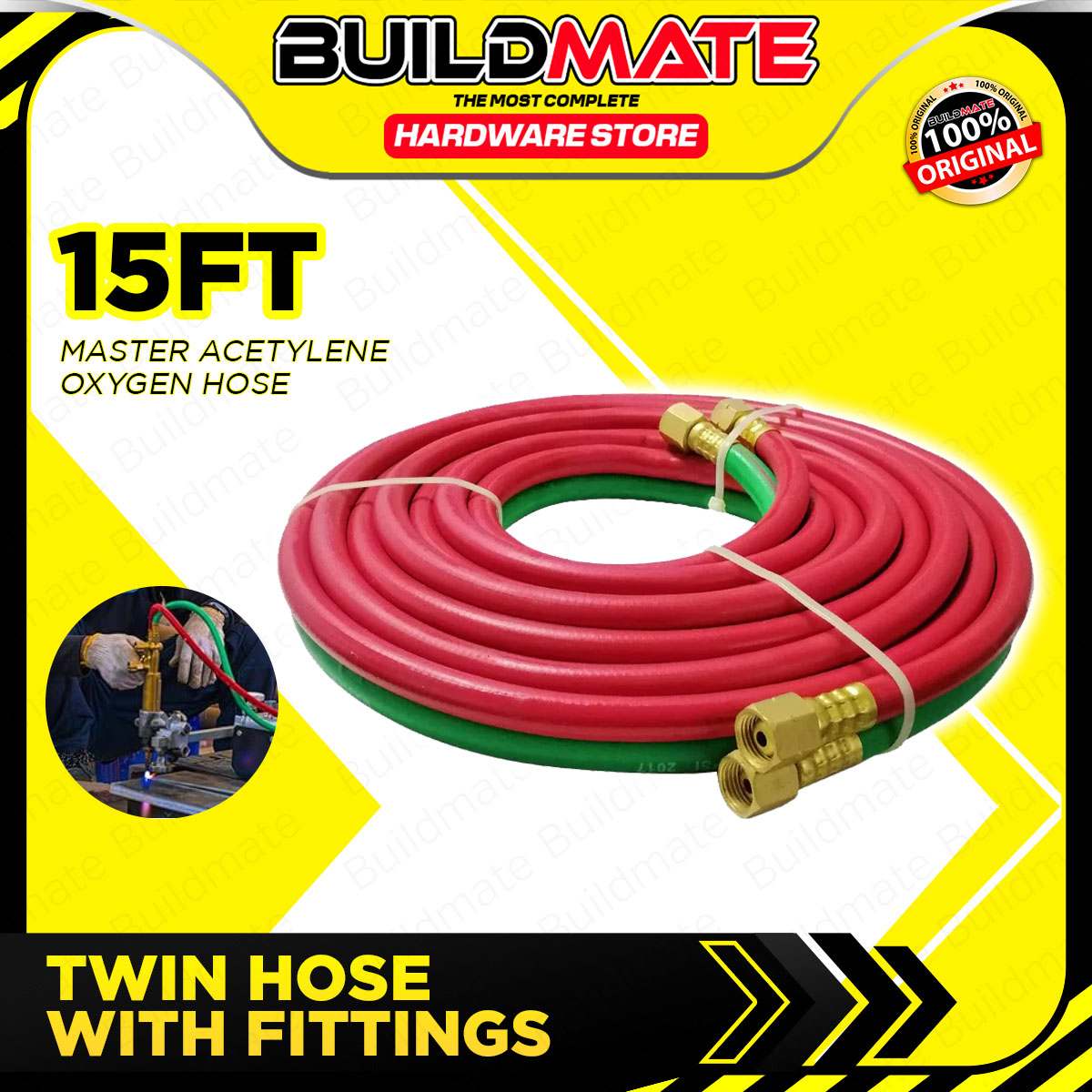 RX WELD AH-15 Air Acetylene Torch Hose – 15 Feet, 3/16" ID, A Fitting, 200 PSI Max, Compatible With Turbo Sof-Flame Torches