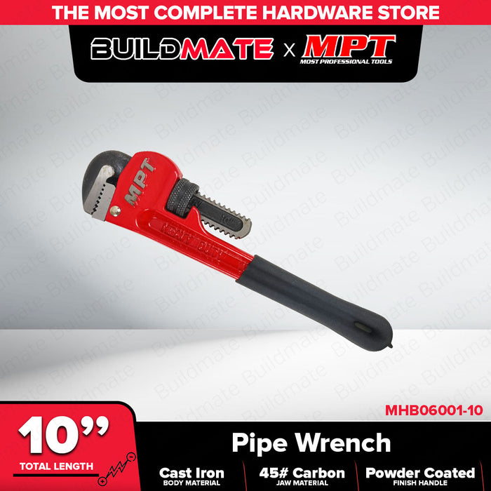 Buildmate x MPT Pipe Wrench 10" | 14" Heavy Duty Adjustable Steel Hand Tool MHB06001-10 | MHB06001-1