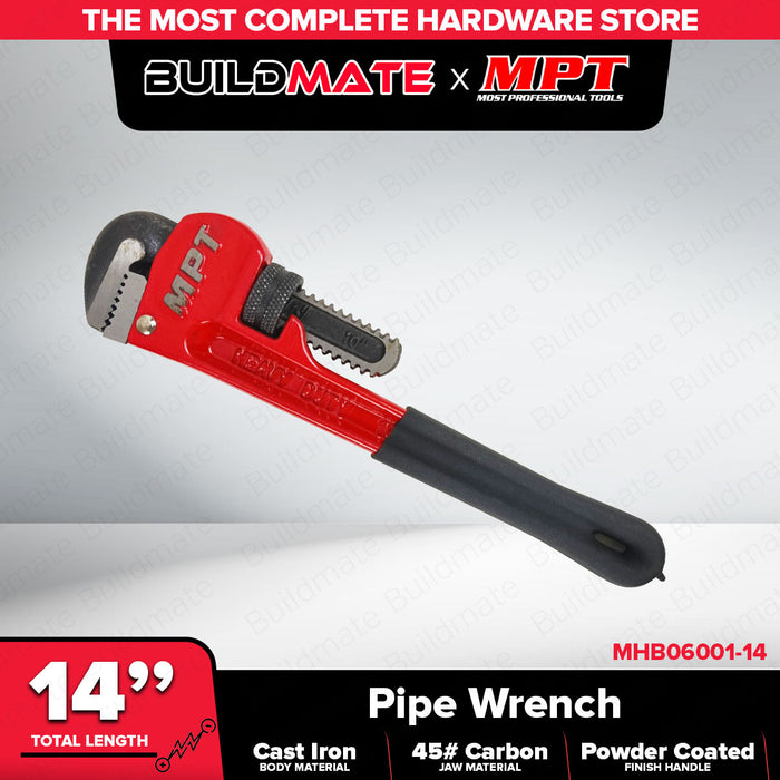 Buildmate x MPT Pipe Wrench 10" | 14" Heavy Duty Adjustable Steel Hand Tool MHB06001-10 | MHB06001-1