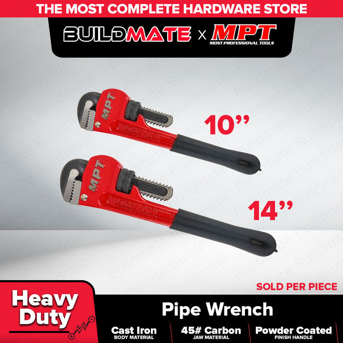 Buildmate x MPT Pipe Wrench 10" | 14" Heavy Duty Adjustable Steel Hand Tool MHB06001-10 | MHB06001-1