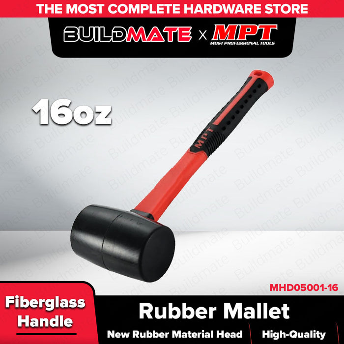 Buildmate x MPT 8"/16" Rubber Mallet Fiberglass Handle Heavy Duty MHD05001