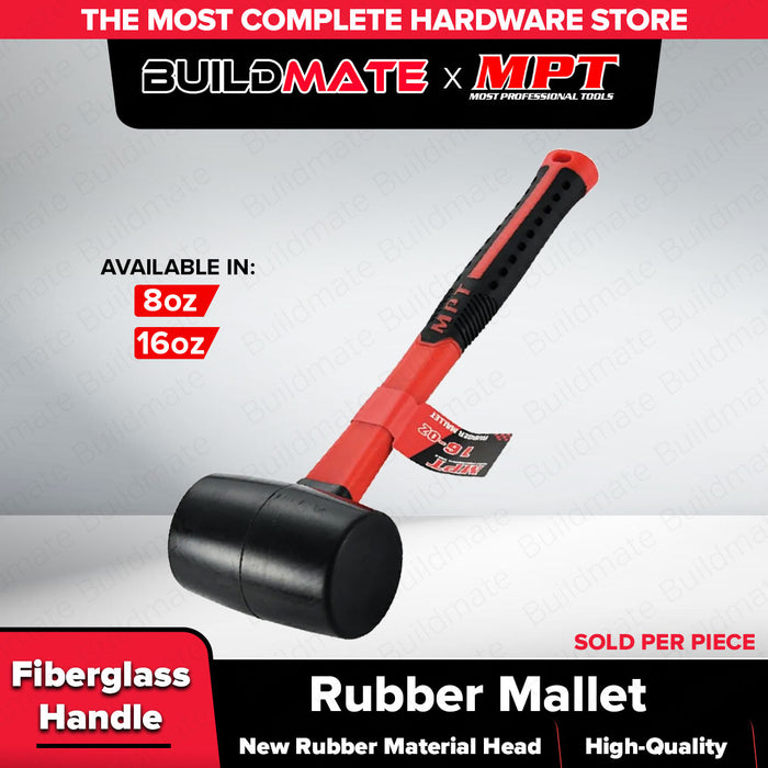 Buildmate x MPT 8"/16" Rubber Mallet Fiberglass Handle Heavy Duty MHD05001
