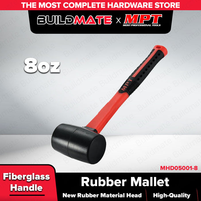 Buildmate x MPT 8"/16" Rubber Mallet Fiberglass Handle Heavy Duty MHD05001