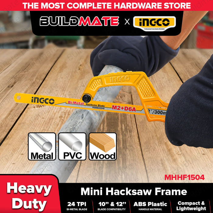 BUILDMATE Ingco Mini Hacksaw Frame with 12" Inch M2+D6A Bi-Metal Blade MHHF1504 - IHT