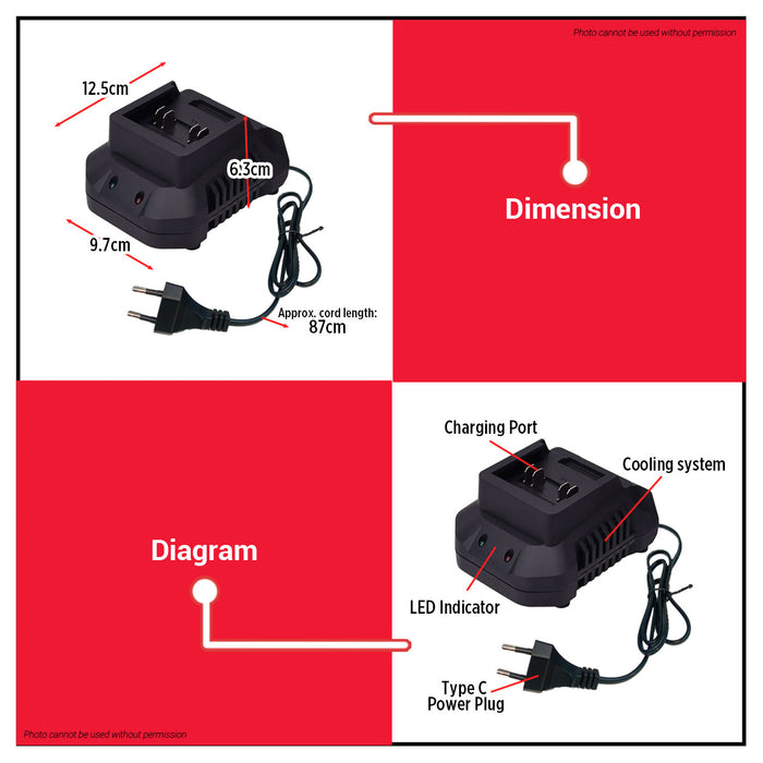 Buildmate x MPT 21V Platform FAST Charger Quick Charge 2.0A for Cordless Tools MPFC2120 -TFM
