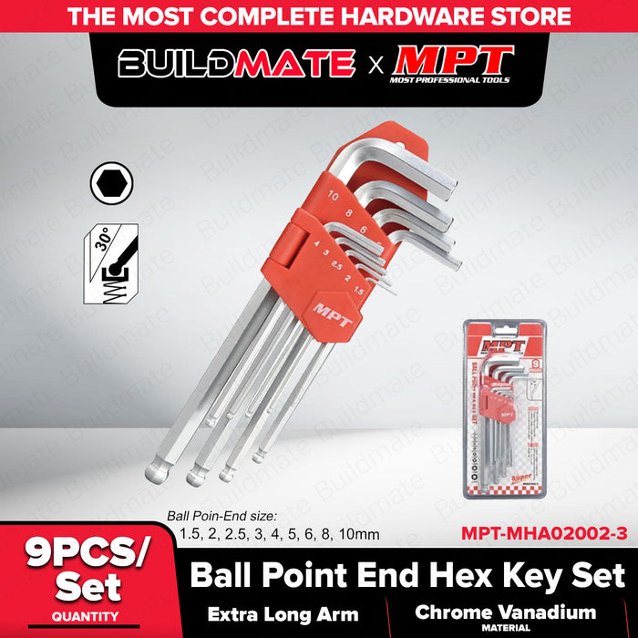 BUILDMATE MPT 9pcs Ball Point End Hex Key Set - CVR - MHA02002-2 HT