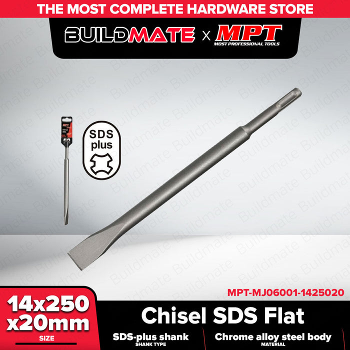 Buildmate x MPT SDS-Plus Flat Chisel 14x250x20mm Chrome Alloy Steel MJ06001-1425020