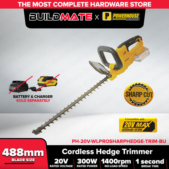 PowerHouse Bare Unit Cordless Sharp Cut Hedge Trimmer 20V  Charger and Battery not included PH-20V-WLPROSHARPHEDGE-TRIM-BU PHPT