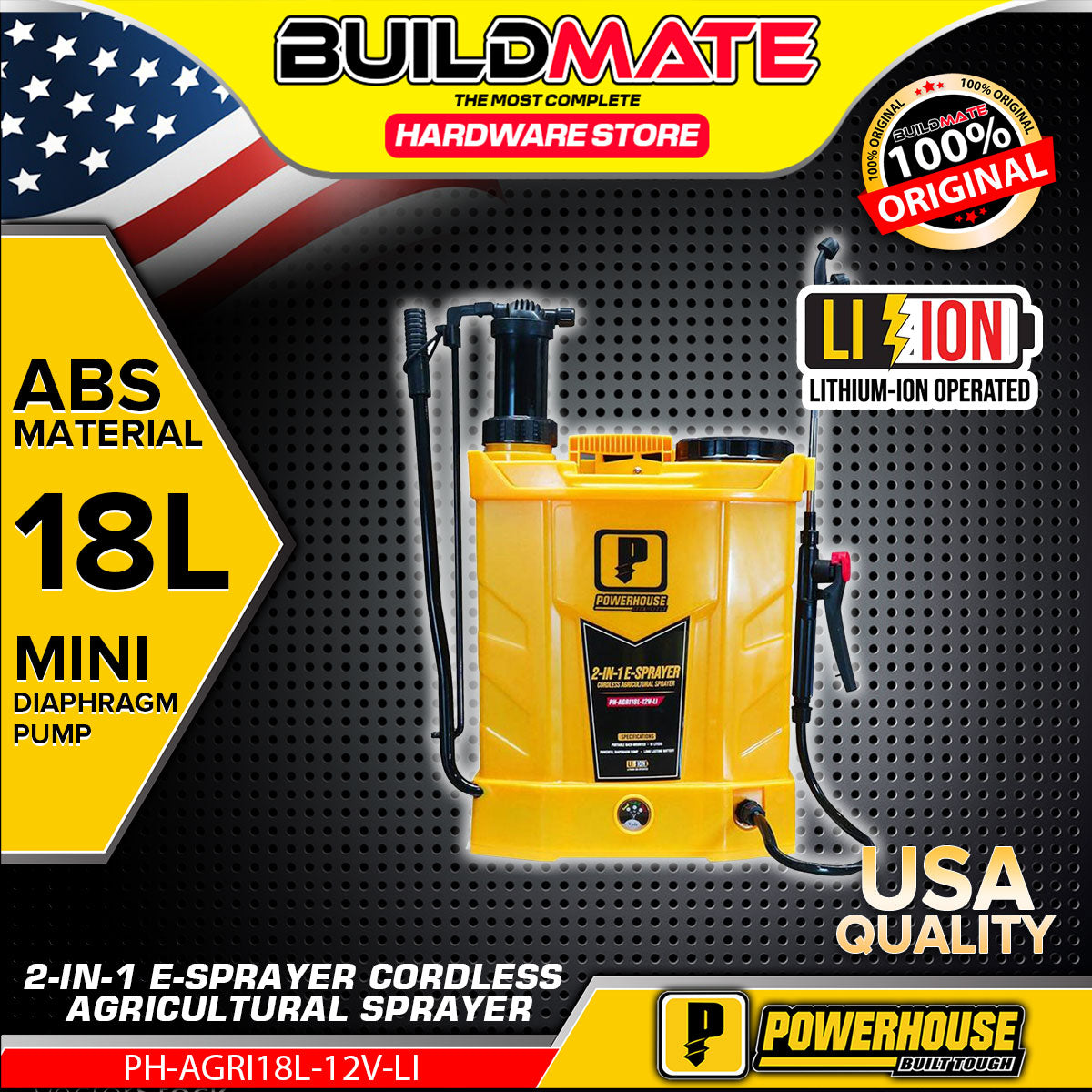 BUILDMATE Powerhouse 2in1 18L E-Sprayer Cordless Agricultural Backpack ...