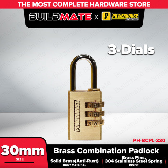 PowerHouse 3 / 4 Dials (30mm/40mm) Brass Combination Padlock | PH-BCPL-440 | PH-BCPL-330 - PHDH