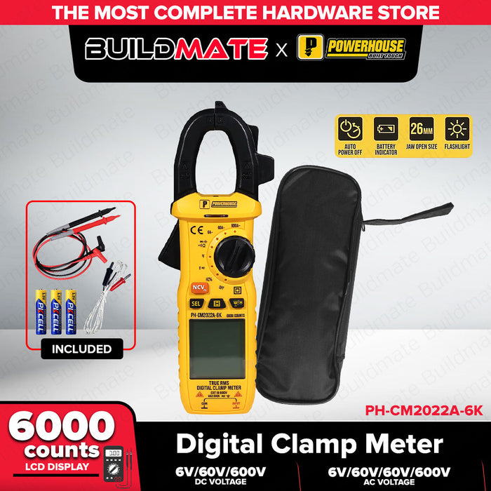 Powerhouse Digital Clamp Meter 4,000/ 6,000 Counts AC/DC Voltage 600V/CAT II  PHHT