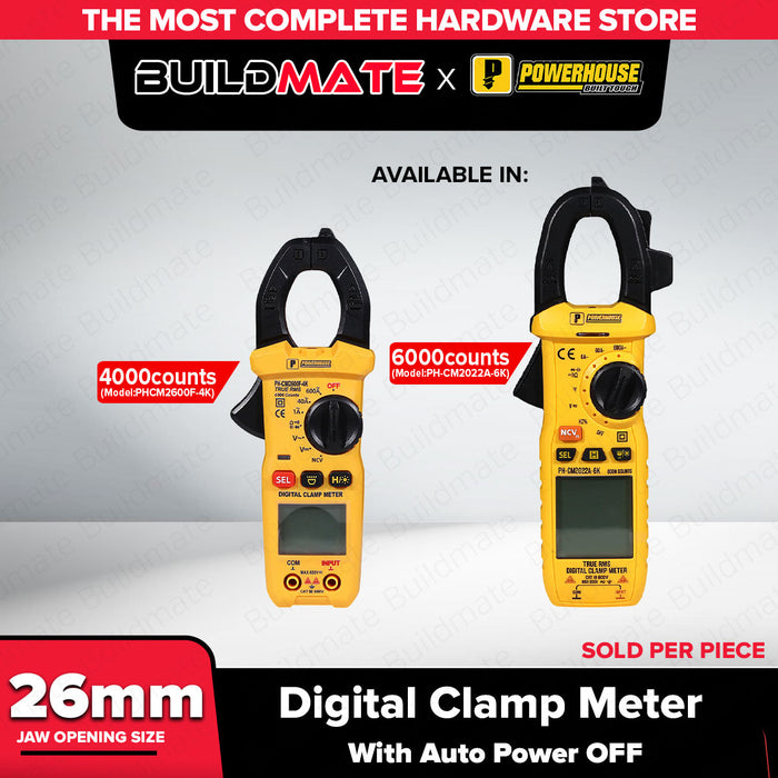 Powerhouse Digital Clamp Meter 4,000/ 6,000 Counts AC/DC Voltage 600V/CAT II  PHHT