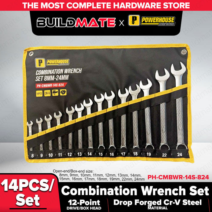 Buildmate x PowerHouse Combination Wrench Set Cr-V 14 Pcs/Set (8mm-24mm)(PH-CMBWR-14S-824) PHHT