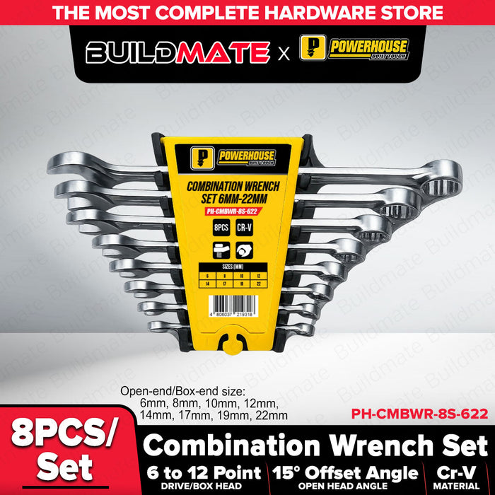 Buildmate x PowerHouse Combination Wrench Set Cr-V 8 Pcs/Set (6mm-22mm)(PH-CMBWR-8S-622) PHHT