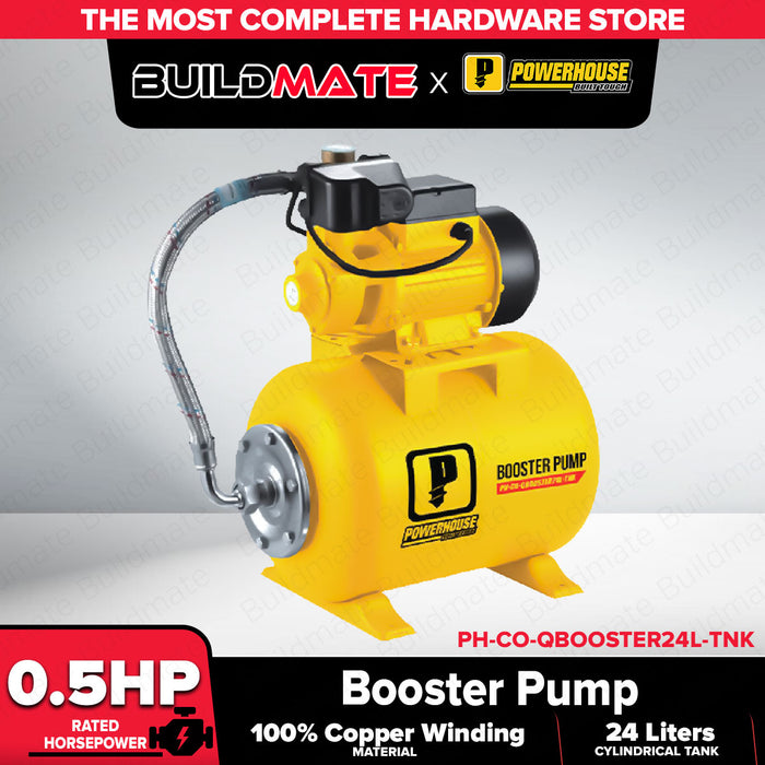 Buildmate x PowerHouse 0.5HP Booster Pump Set w/ 24L Tank 100% Copper Water Pressure Pump PHMB
