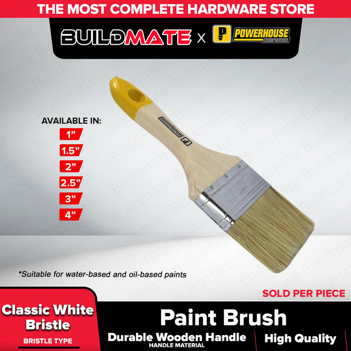 BUILDMATE x POWERHOUSE Premium Paint Brush | White Bristle 1”–4” Smooth Finish PHHT