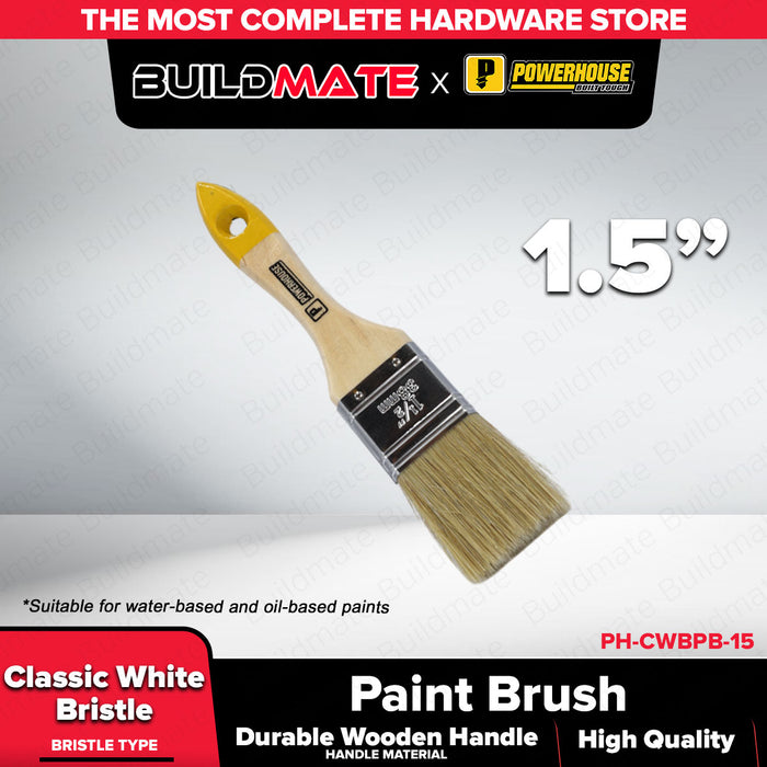 BUILDMATE x POWERHOUSE Premium Paint Brush | White Bristle 1”–4” Smooth Finish PHHT