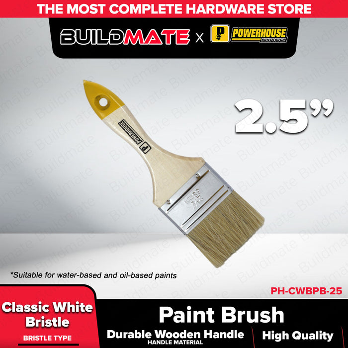 BUILDMATE x POWERHOUSE Premium Paint Brush | White Bristle 1”–4” Smooth Finish PHHT