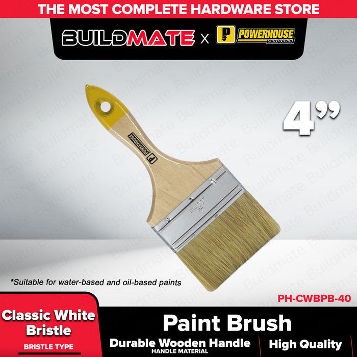 BUILDMATE x POWERHOUSE Premium Paint Brush | White Bristle 1”–4” Smooth Finish PHHT