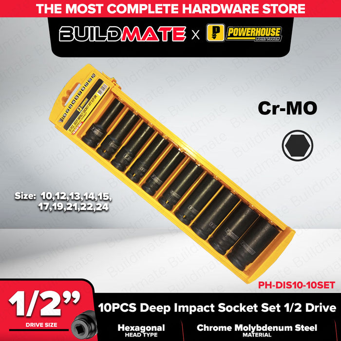 PowerHouse 10pcs 1/2 Drive Deep Impact Socket Set PH-DIS10-10SET PHHT