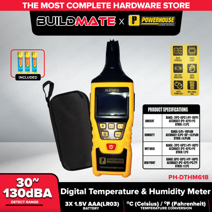 PowerHouse Digital Temperature Thermometer and Humidity Meter w/Max/Min/Avg Data Hold  PH-DTHM618  PHHT