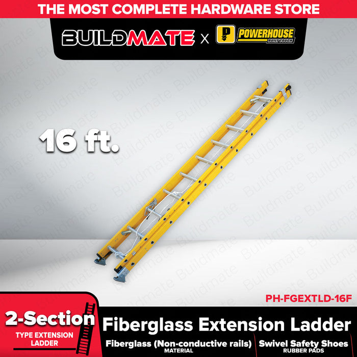 Buildmate x POWERHOUSE Fiberglass Extension Ladder 16-28ft 2-Section Non-Conductive PHHT