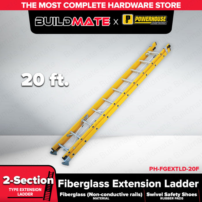 Buildmate x POWERHOUSE Fiberglass Extension Ladder 16-28ft 2-Section Non-Conductive PHHT